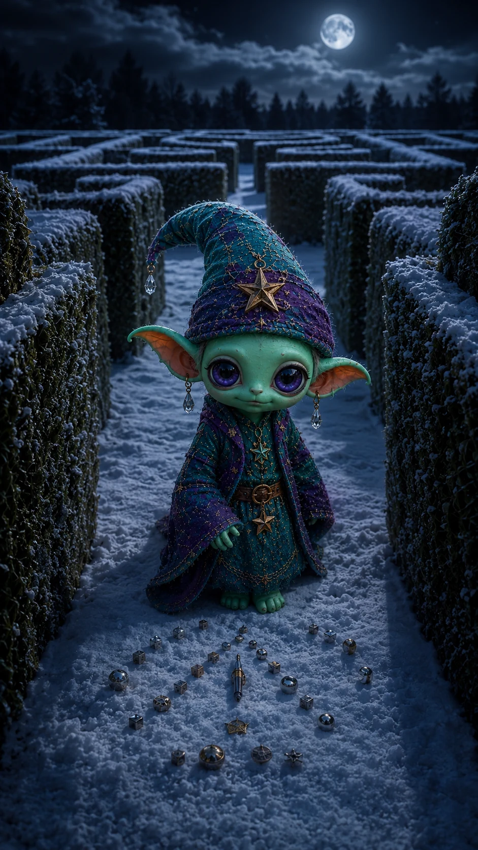 Sherbie searching the frozen hedge maze
