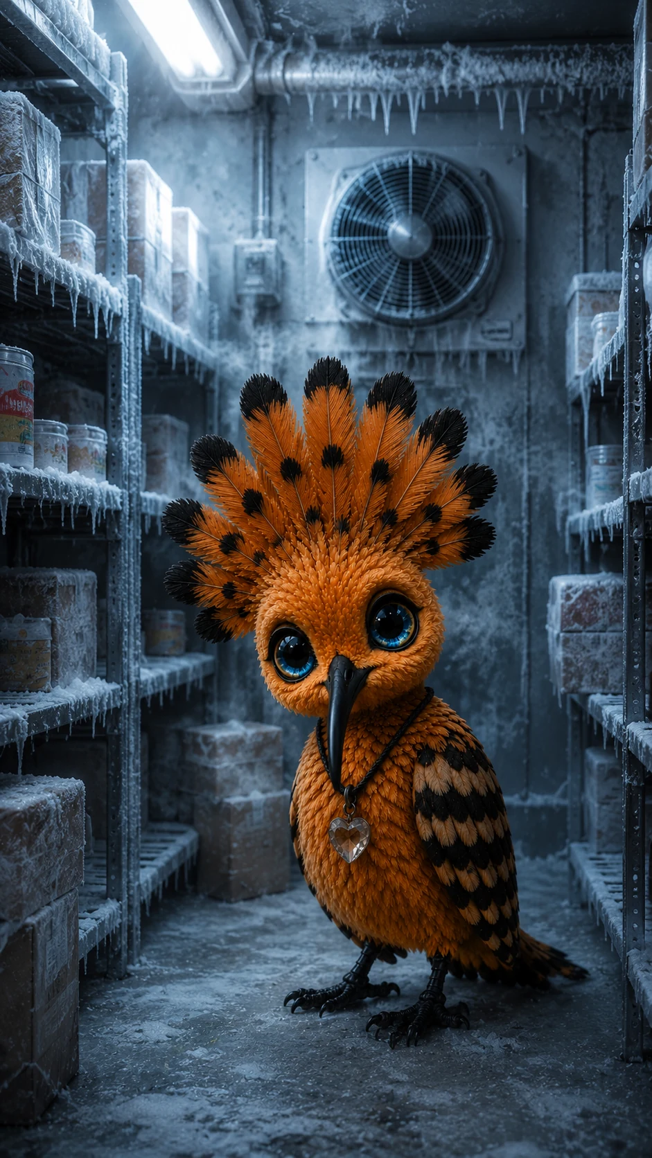 Maggie searching a frozen hotel storage room