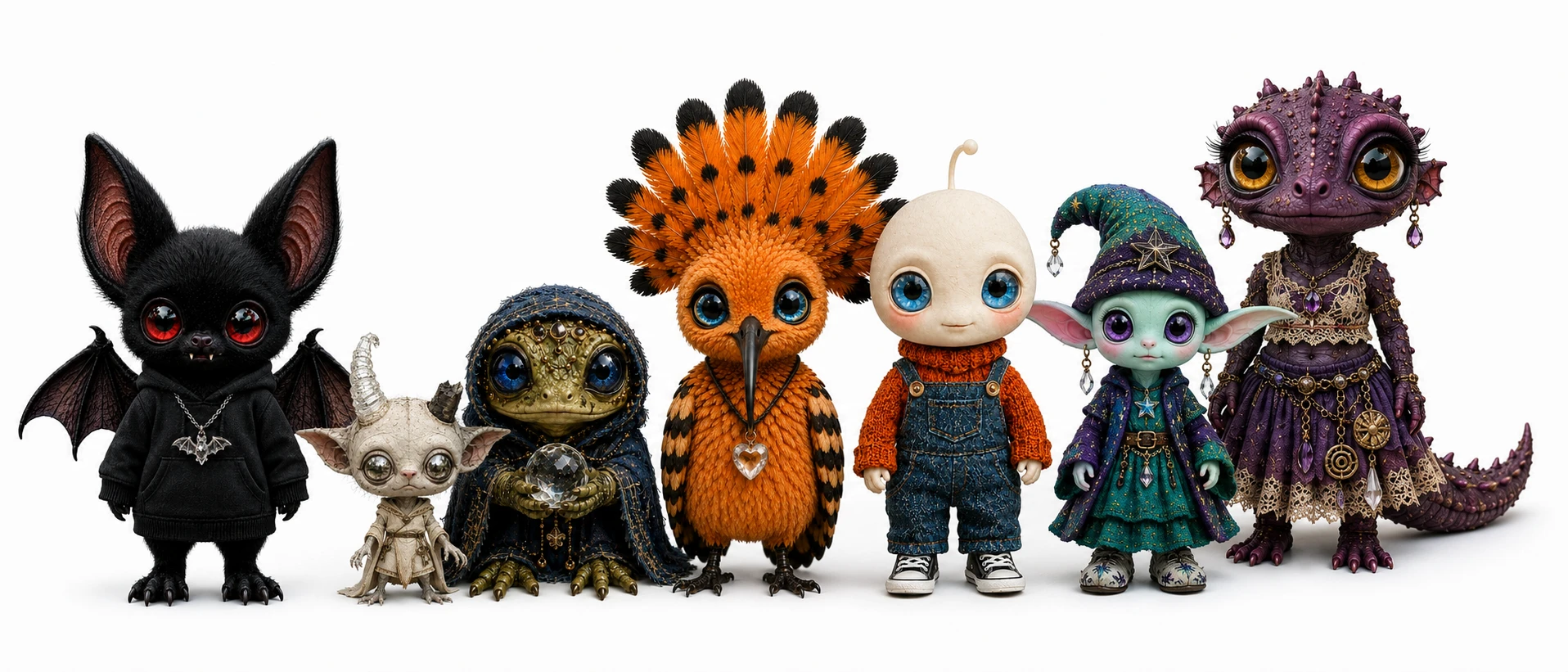All seven LIL'T Cuties together on a white background