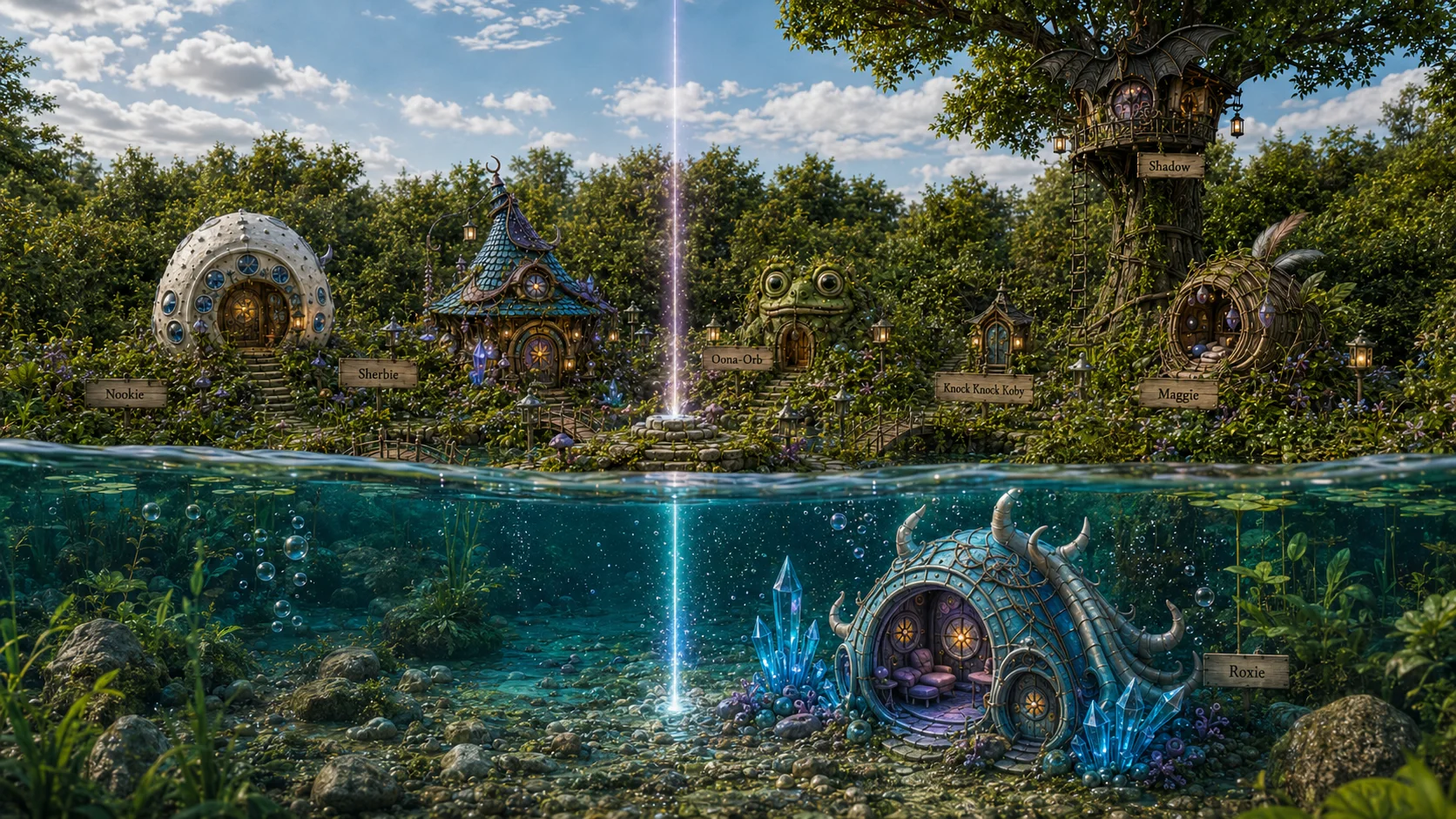 Split-level view of Cuties Garden and the Pond